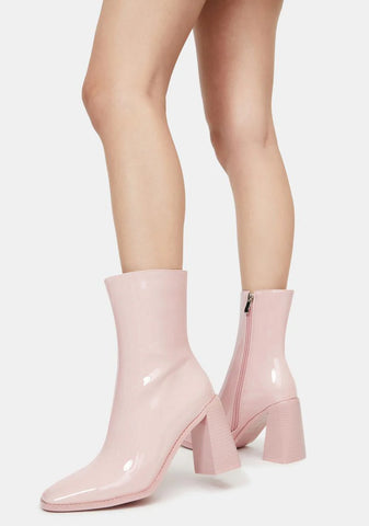 Pink Patent Belle Heeled Boots