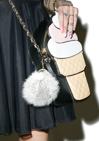 Clueless Grey Fluffy Pom Keychain