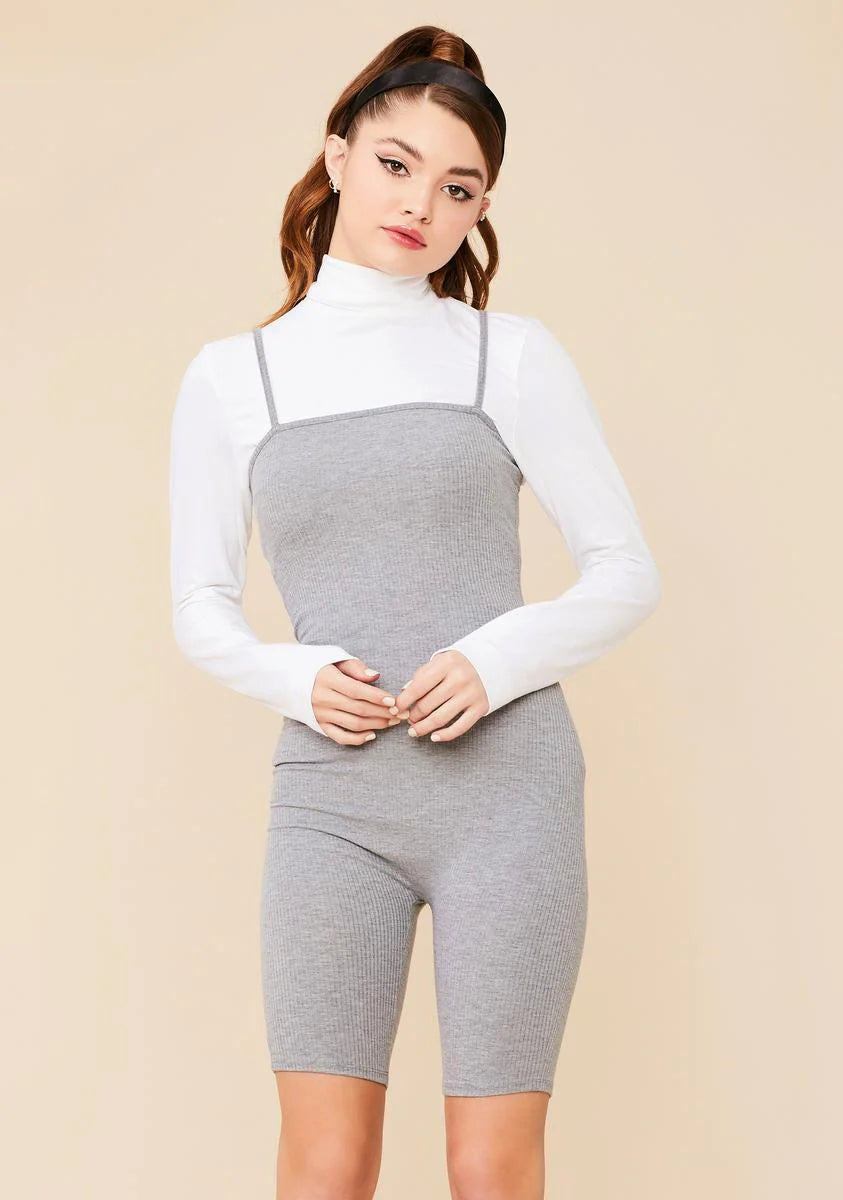 Heather Breakup With U Ribbed Cami Romper