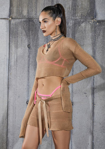 Snare Tan Sheer Knit Shorts