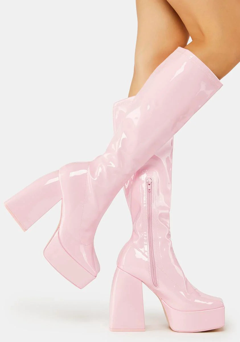 Pink Heartbeat Platform Knee High Boots