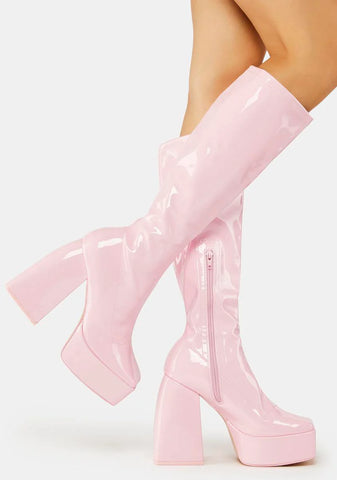 Pink Heartbeat Platform Knee High Boots