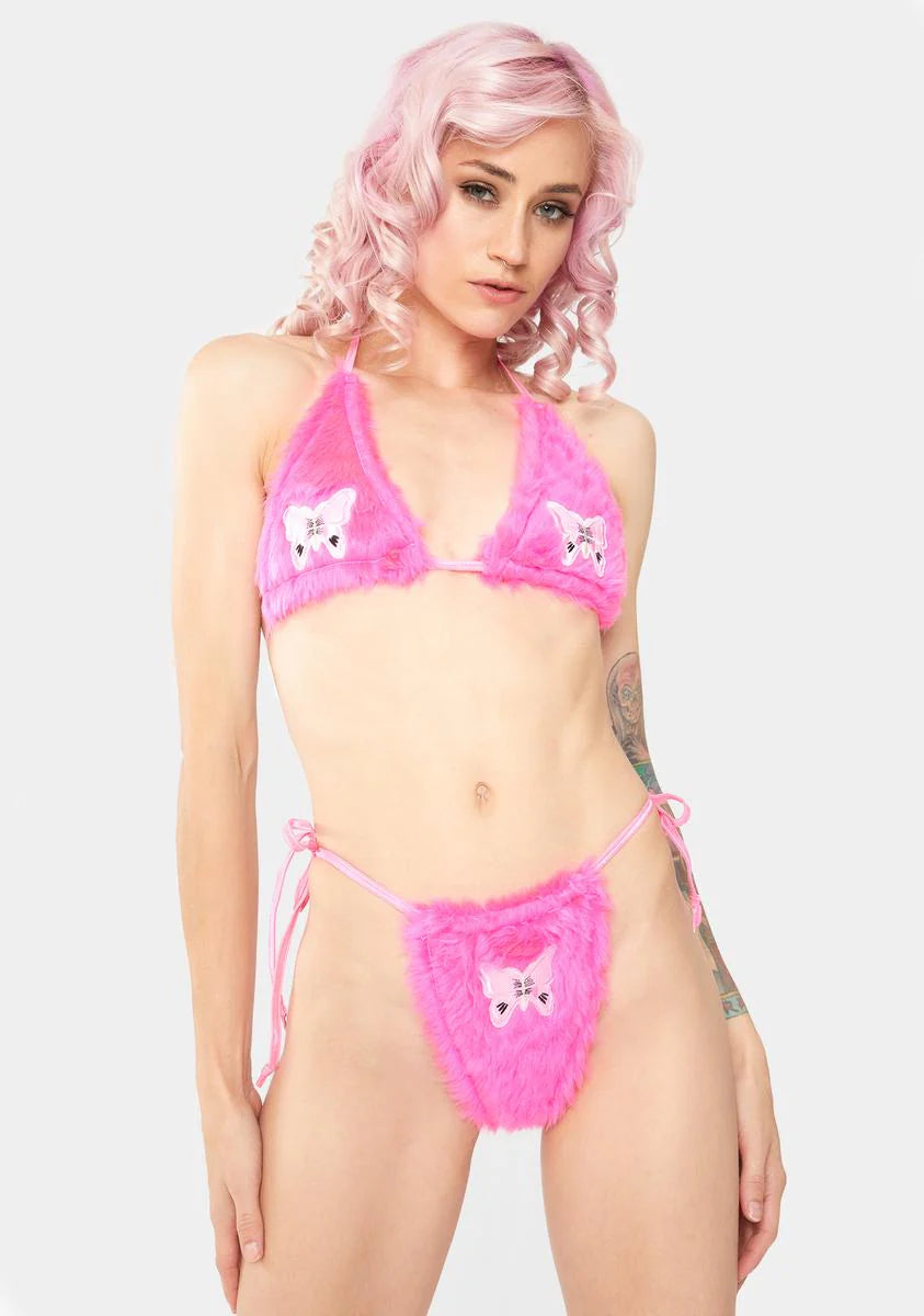 Hot Pink Fluffy Butterfly Lingerie Set