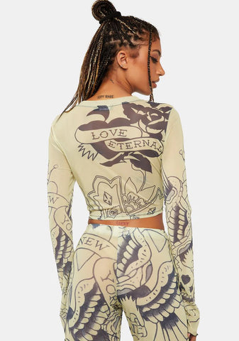 LKS Skull Long Sleeve Mesh Top