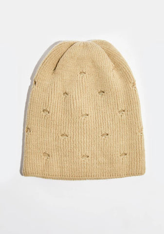 Atmosphere Tan Beanie With Holes