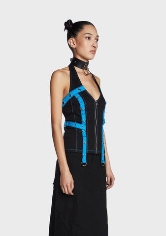 Black/Blue Multi Eyelet Corset Top