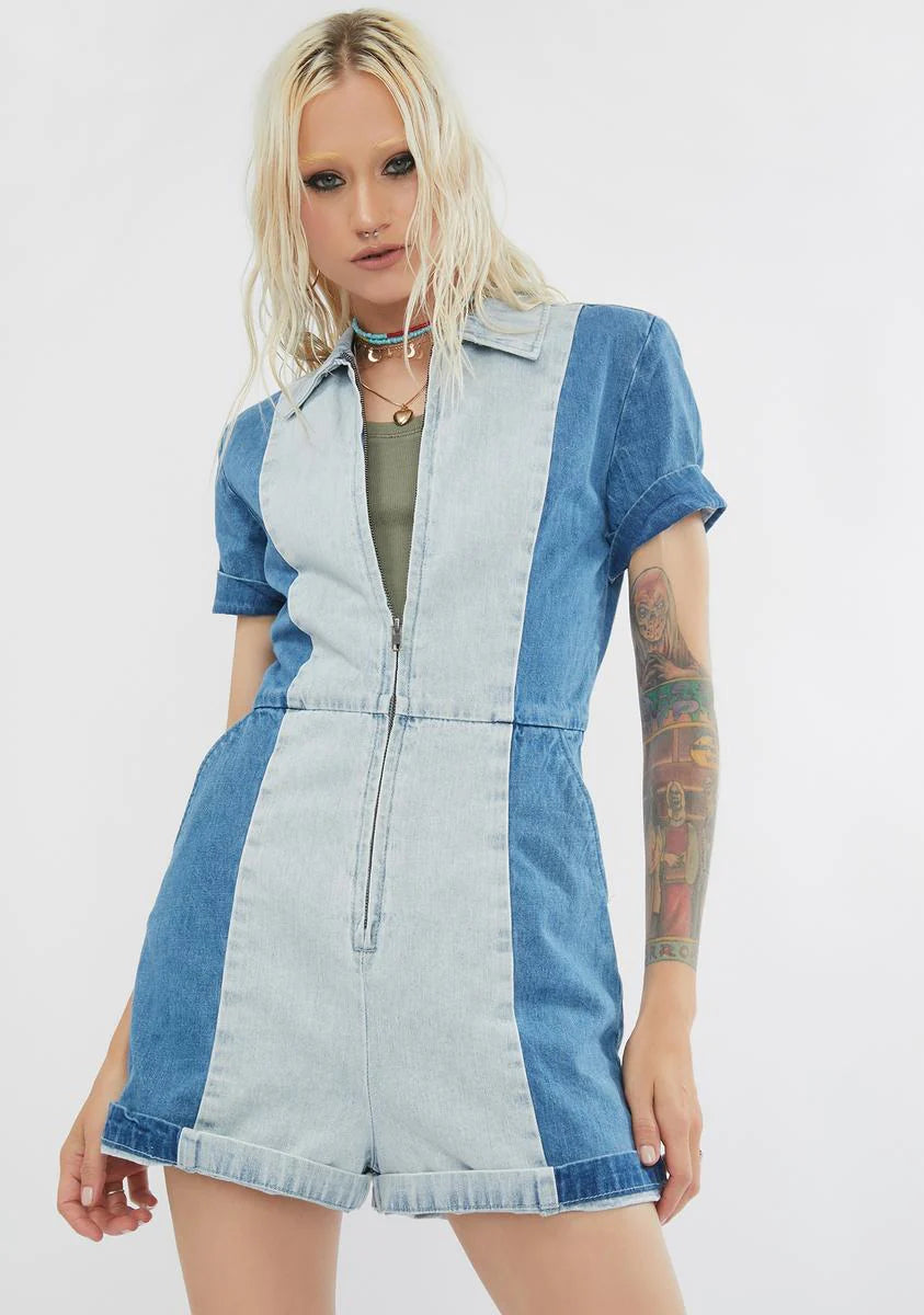 Mimi Hemp Denim Paneled Romper