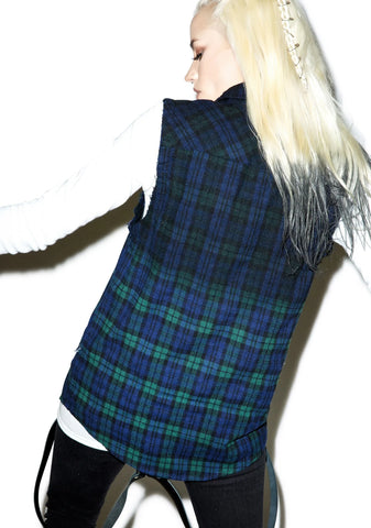 Dip Dye Sleeveless Flannel - Black