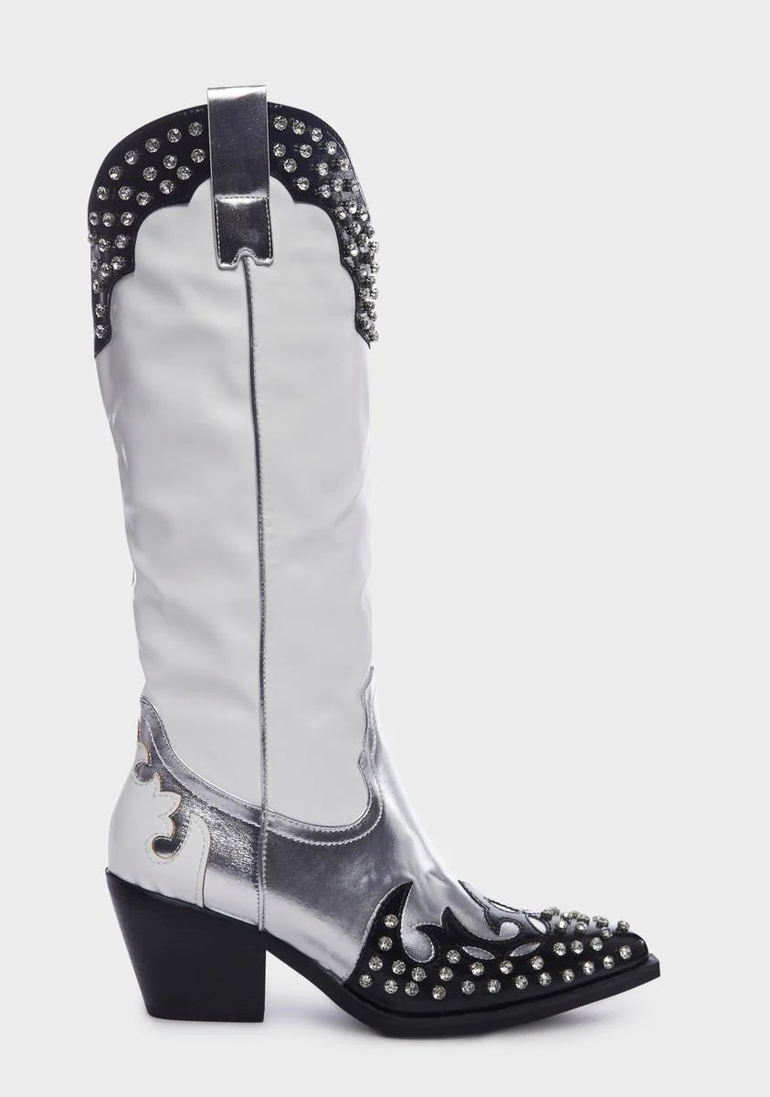 White Knox Metallic Western Boots