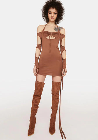 Mocha Hurry Back Soon Mini Dress