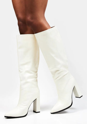 White Posie Knee High Boots