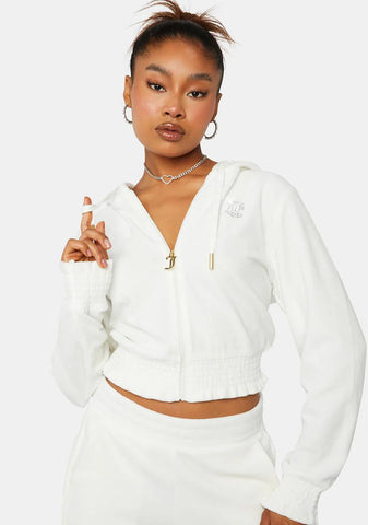 Cream Soda Monogram Cropped Velour Hoodie