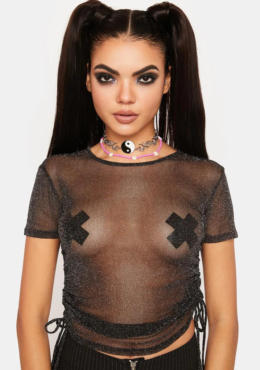 Rumor Has It Mesh Shimmer Top
