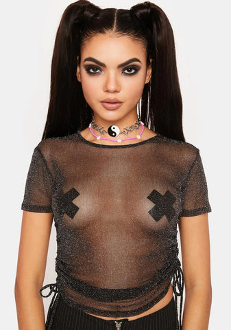 Rumor Has It Mesh Shimmer Top