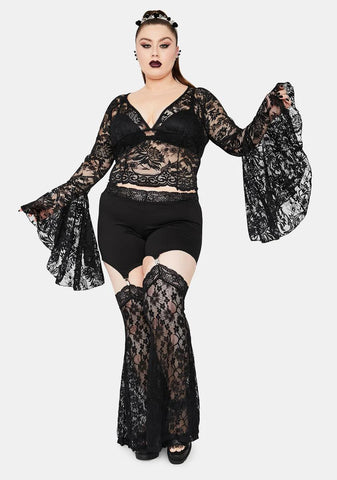 Mystic Shadows Of Moonlight Lace Bell Sleeve Top