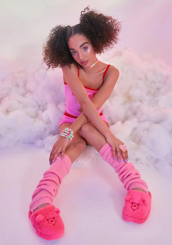 X Care Bears Fluffy Pink Slippers