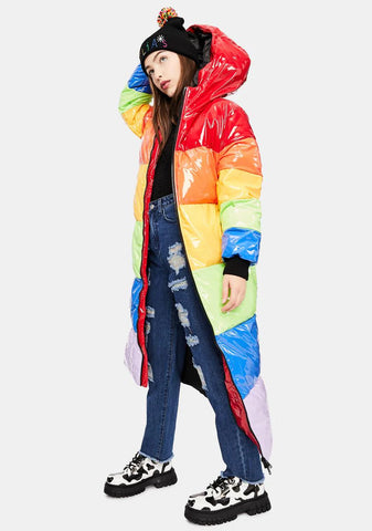 Sweet Retreat Rainbow Puffer Parka