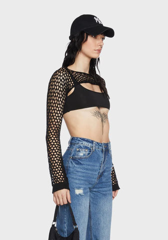 Black Crochet Shrug Sleeve Top