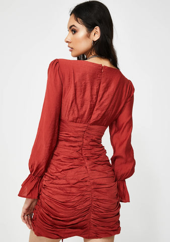 Long Sleeve Ruched Mini Dress