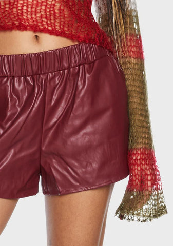 Burgundy Count On Me Vegan Leather Shorts