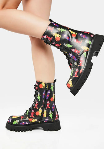 x Teletubbies Multi Print Combat Boots