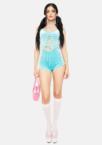 Aqua Changing Perspectives  Velour Lace Up Romper