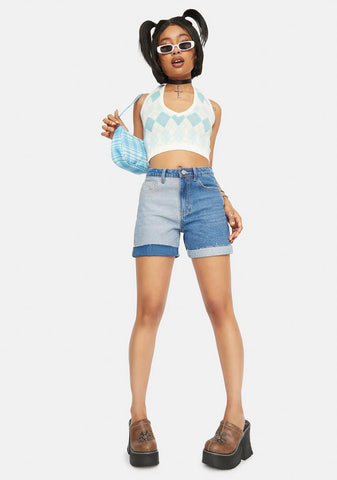Two Tone Denim Shorts