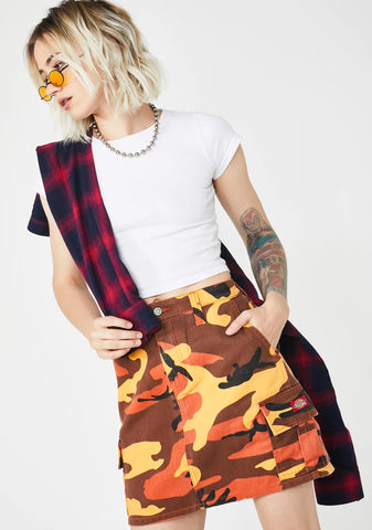 Slash Pocket Camo Cargo Skirt