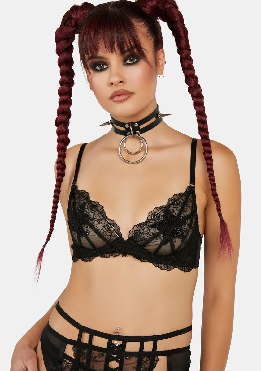 x Hustler Isa Black Graphic Lace Bra