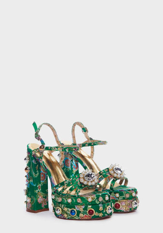 Green Annie Embellished Platform Heels