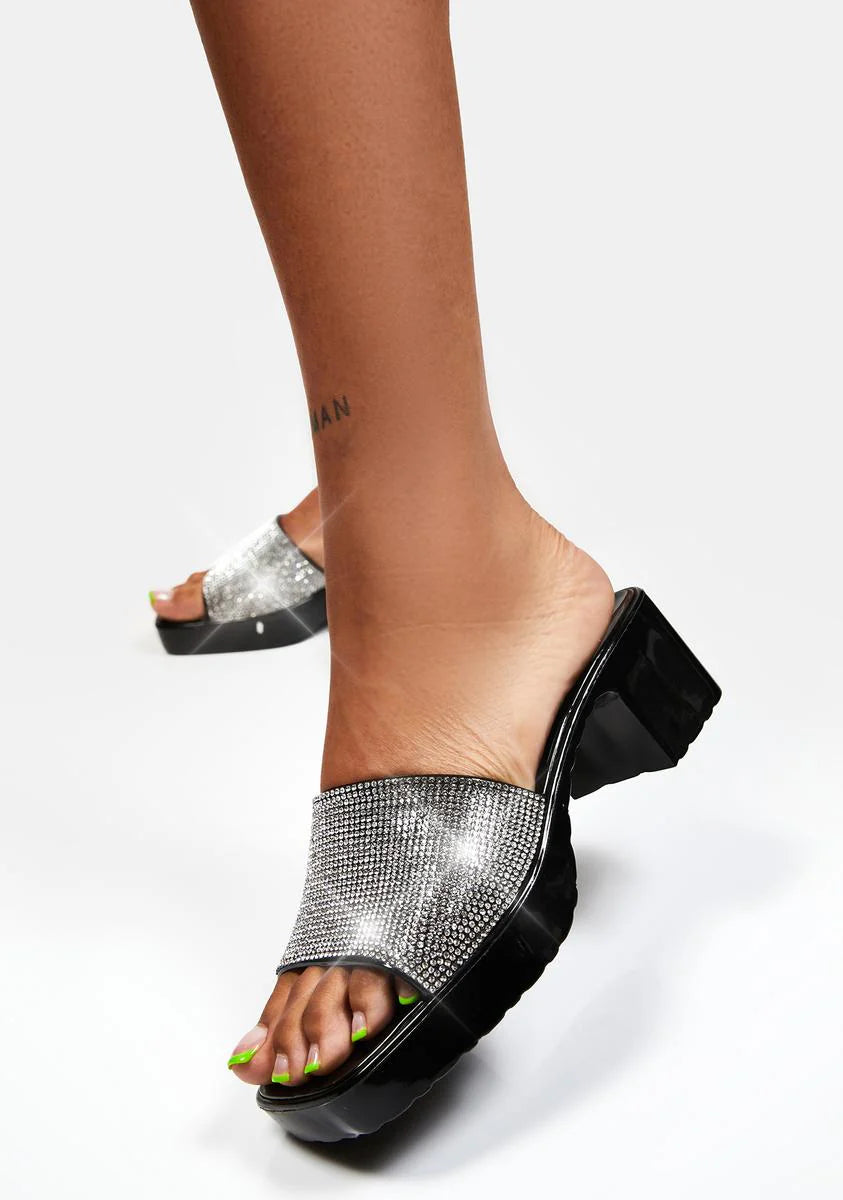 Midnight What's Your Motive Rhinestone Heels