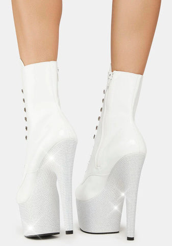 White Bejeweled-1020-7 Platform Heels