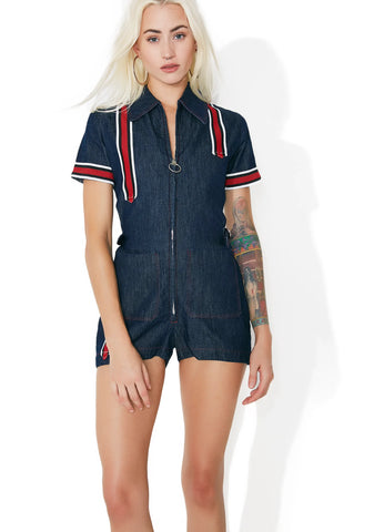 Denim Sporty Stripe Romper