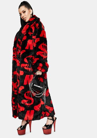 Dick Dollar Monogram Long Faux Fur Coat