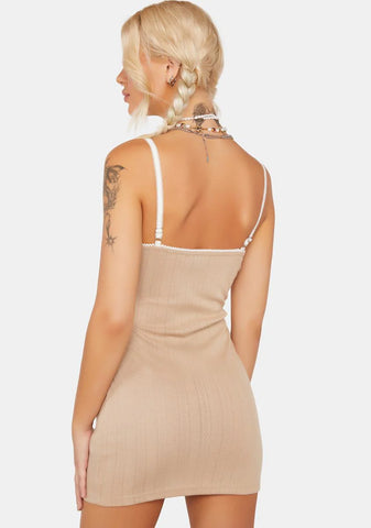 Beige Pointelle Mini Dress