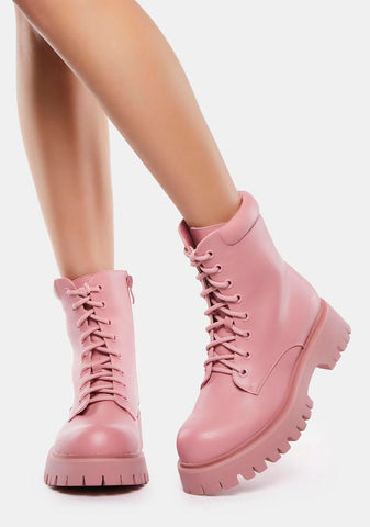 Pink Redoran Padded Combat Boots