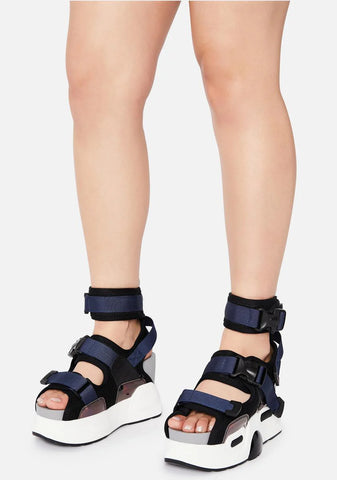 Black Holographic Mulberry Platform Sandals