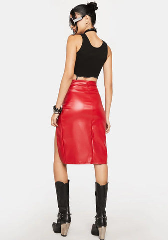 Spicy Good Reason Vegan Leather Midi Skirt