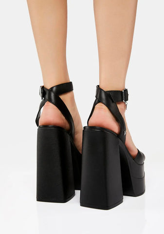 Monaco Black Leather Platform Heels