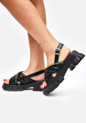 Noir Lie For U Quilted Platform Sandals