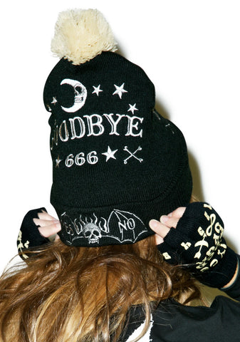 Skeleton Ouija Pom Pom Beanie