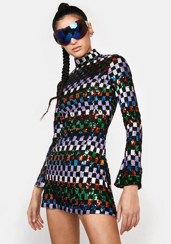 Sequin Checkerboard Mini Dress