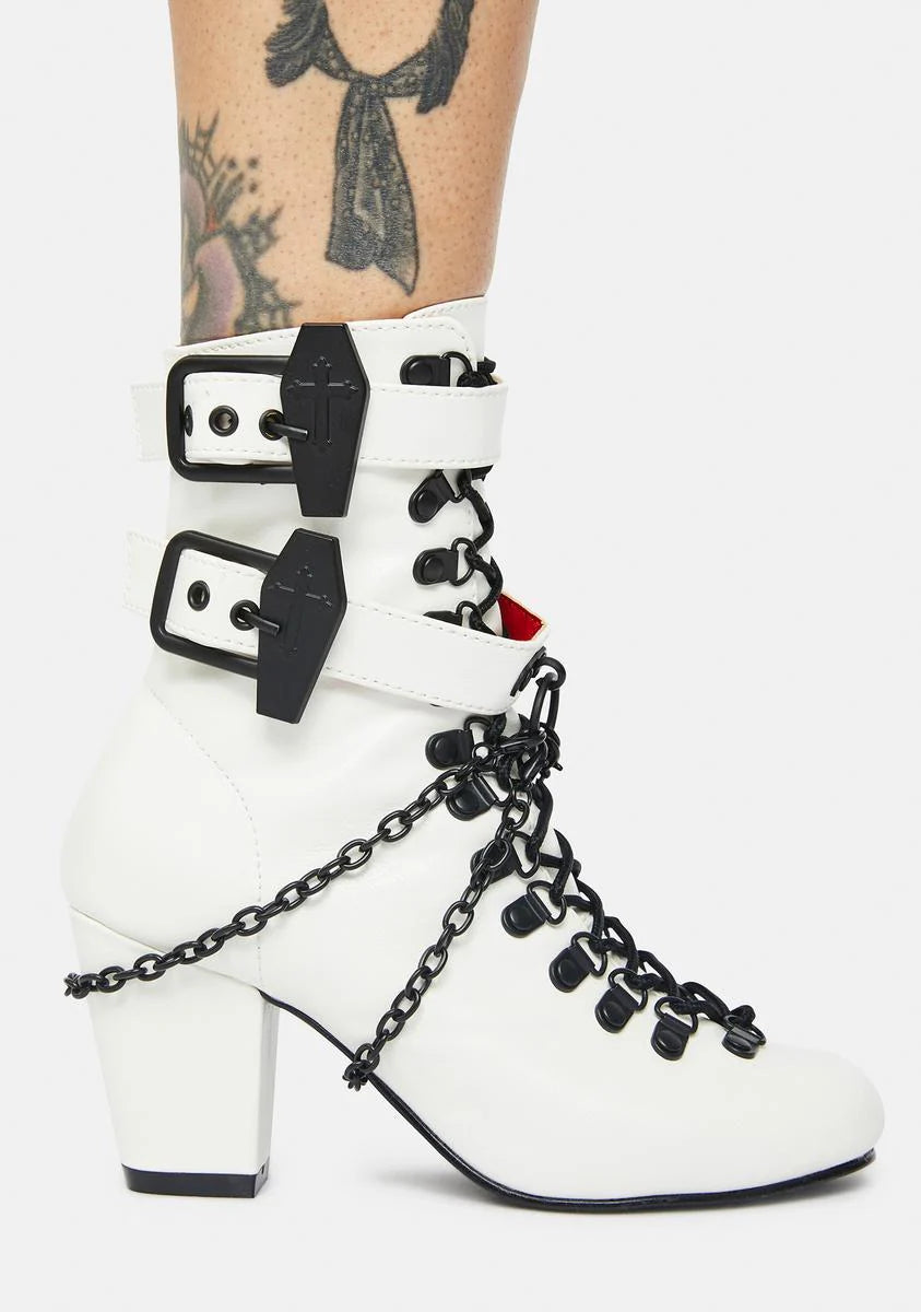 White Lost Tomb Chain Lace Up Boots