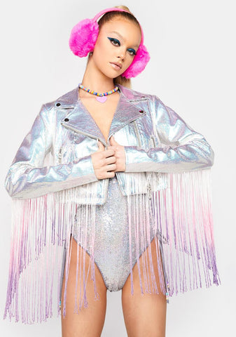Drop The Bass Fringe Sequin Moto Jacket
