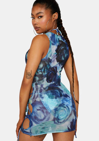 Abstract Floral Blue Ardice Cover Up Dress