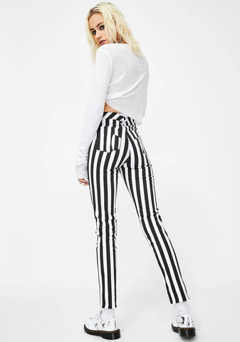 Wide Stripe T-Back Skinny Jeans
