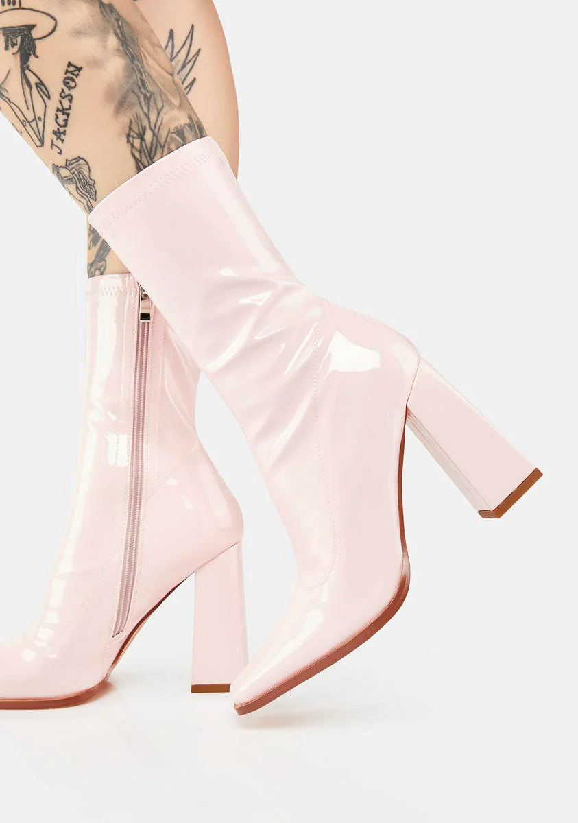 Pink Basil Patent Sock Boots