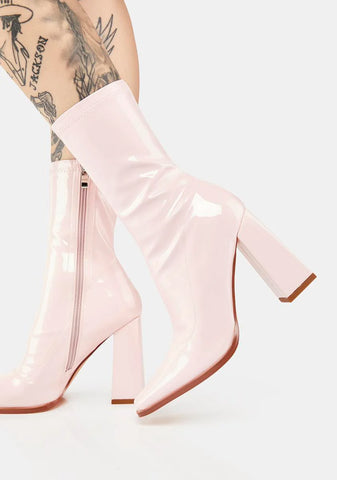 Pink Basil Patent Sock Boots
