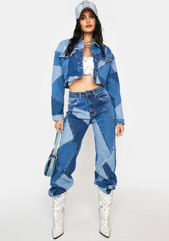 Always Wonder Patchwork Denim Cropped Jacket