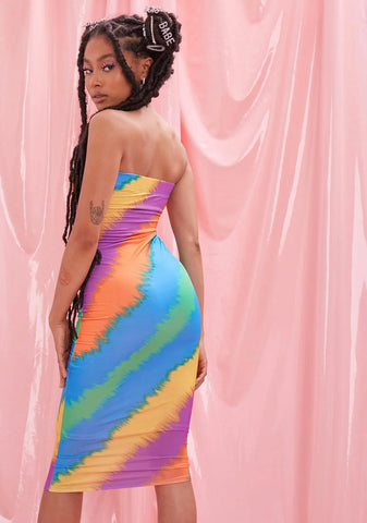 La La Land Striped Midi Tube Dress